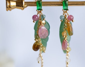 Astrid Aventurine & Tourmaline Cluster Earrings