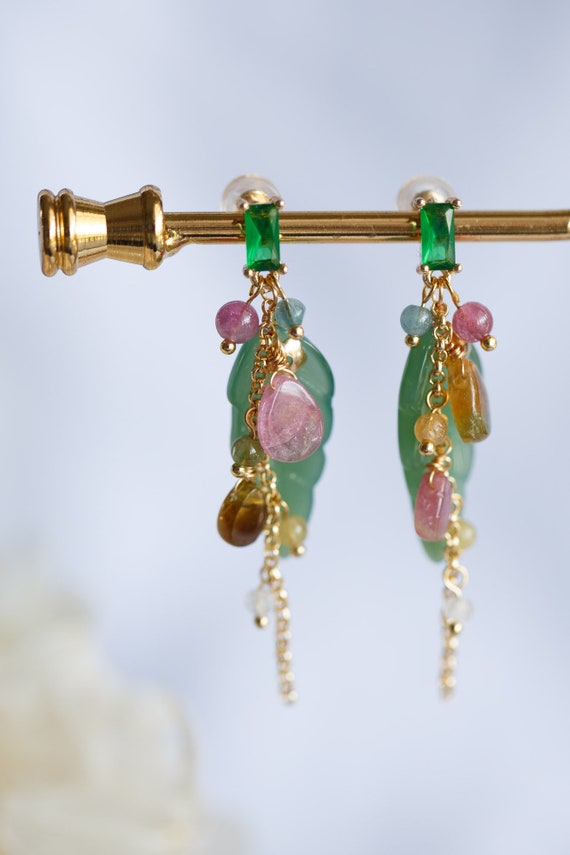 Astrid Aventurine & Tourmaline Cluster Earrings