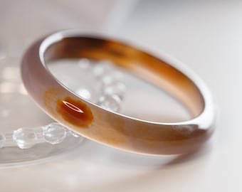 Colourful World! Bicolour Brown Natural Lace Agate Bangle #A214