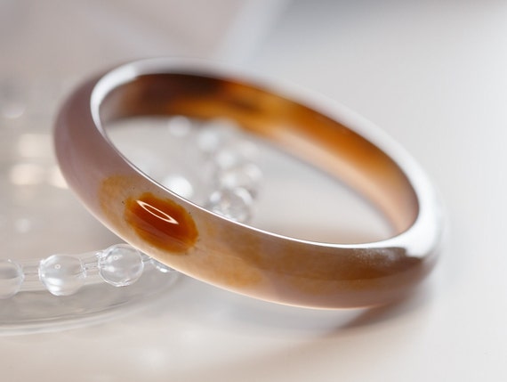 Colourful World! Bicolour Brown Natural Lace Agate Bangle #A214