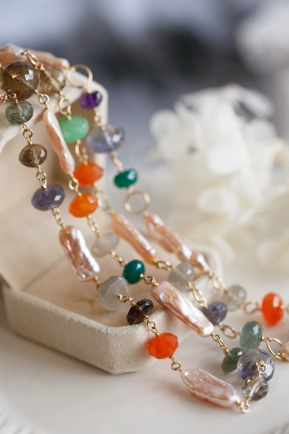 Lessie Multi Gemstone Long Necklace