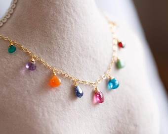 Kiera Colourful Gemstone Rainbow Drop Necklace