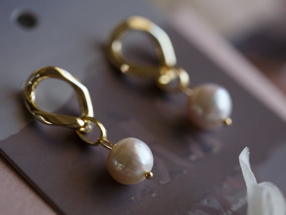 Belle White Baroque Pearl Dangle Earrings