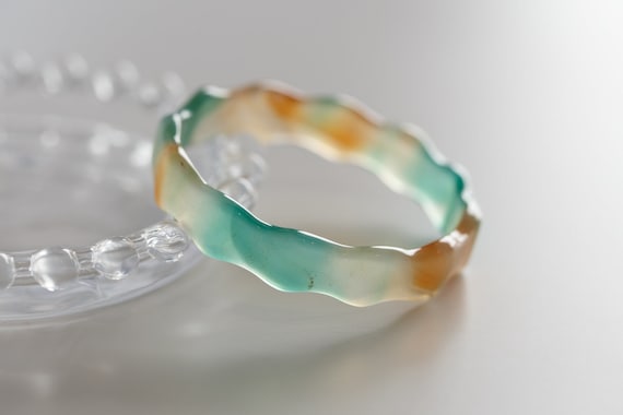 Colourful World! Tricolour Lace Agate Bangle #A179
