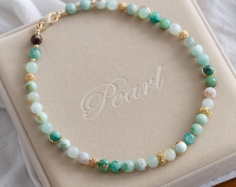 Miley Handmade Mint Green Chrysoprase Beaded Necklace, 14K Gold Filled Accents