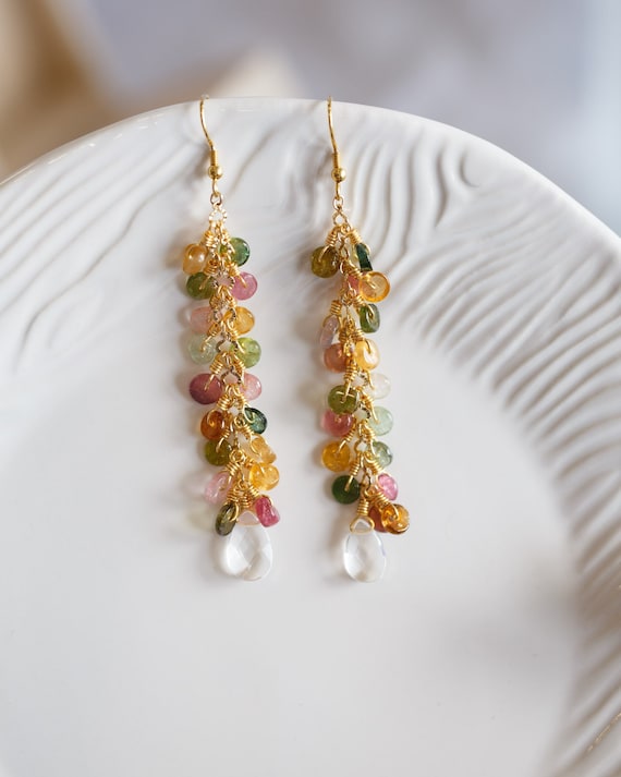 Annika Tourmaline Cluster Gemstone Earrings