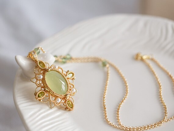 Miroslava Green Prehnite Gemstone Necklace