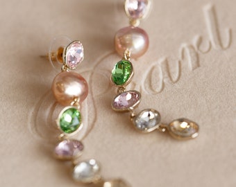 Elina Rainbow Cubic Pearl Earrings