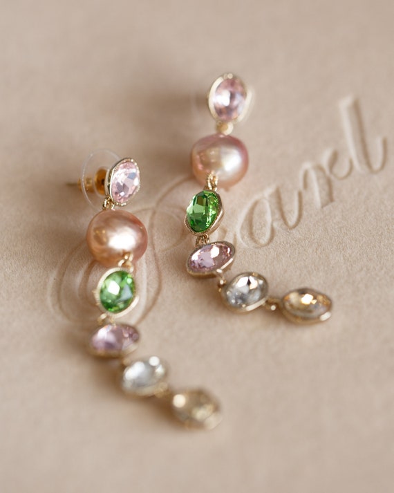 Elina Rainbow Cubic Pearl Earrings