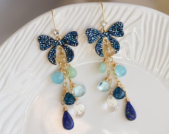 Eleanora Lapis Multi Gemstone Cluster Earrings