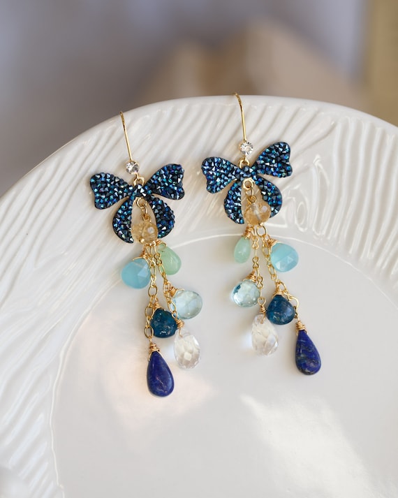Eleanora Lapis Multi Gemstone Cluster Earrings