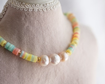 Kori Colourful Shell and Pearl Choker Necklace