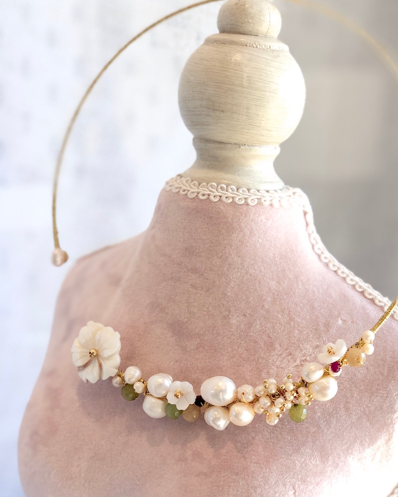 byJTSjewelry Pearl Chocker \u15f7\u14aaOO\u15f0I\u144eG \u15b4\u14aaO\u15efE\u1587\u1515 Shell Flowers Collar Necklace with Pearls June Birthstone Birthstone Necklace for Her