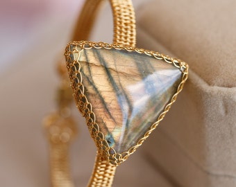 Leda Labradorite Crystal Gold Bangle