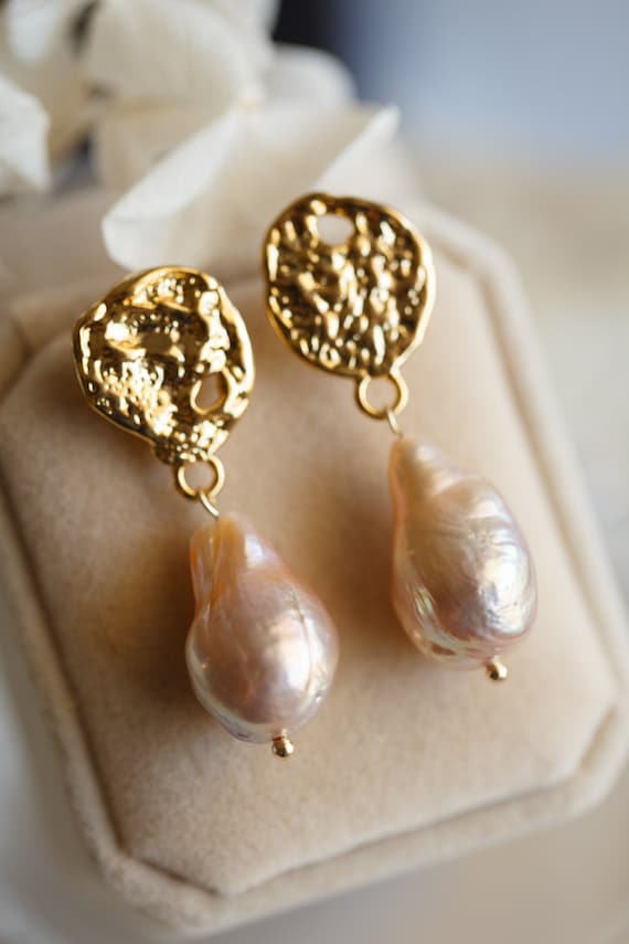 Peyton Orange Baroque Pearl Drop Earrings