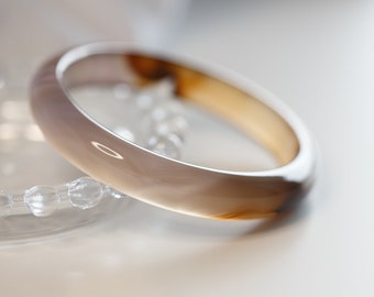 Colourful World! Bicolour Brown Natural Lace Agate Bangle #A223