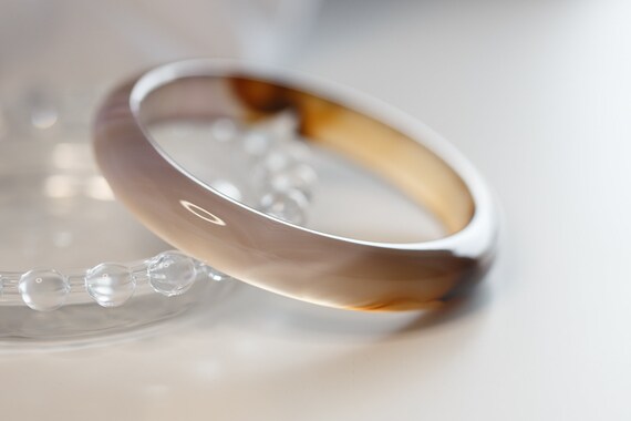 Colourful World! Bicolour Brown Natural Lace Agate Bangle #A223