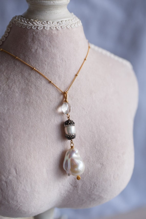 Ezra Baroque Pearl Gemstone Pendant Necklace