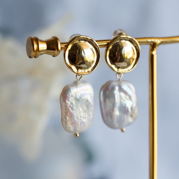 Astra Square Baroque Pearl Dangle Earrings
