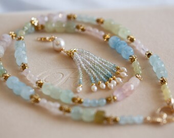Analia Morganite and Tourmaline Tassel Necklace