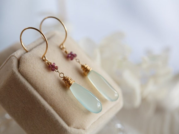 Brielle Green Chalcedony Drop Earrings