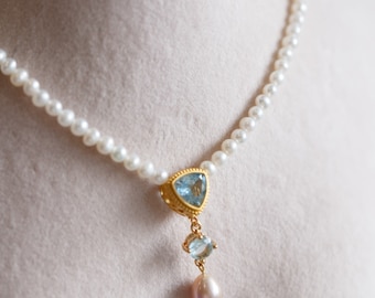 Leila Blue Topaz Pearl Drop Necklace