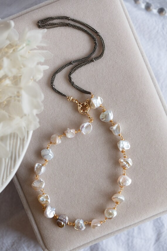 Juniper Baroque Pearl Gunmetal Chain Necklace
