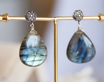 Celeste Blue Labradorite Earrings in Silver