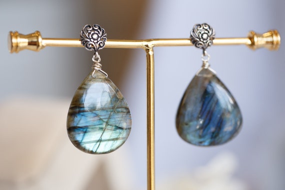 Celeste Blue Labradorite Earrings in Silver