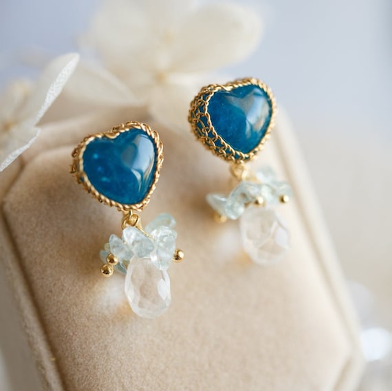 River Blue Heart Apatite Cluster Earrings