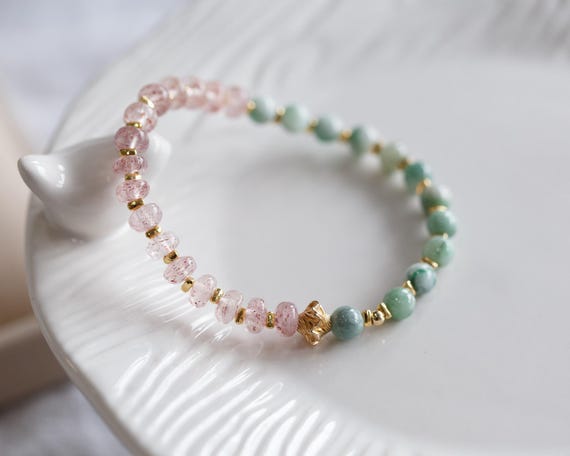 Petra  Strawberry Quartz and Jadeite FeiCui Chakra Bracelet