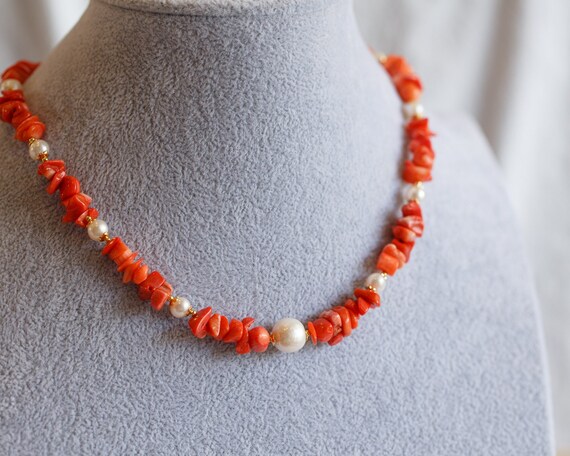 Bridget Orange Coral and Pearl Necklace