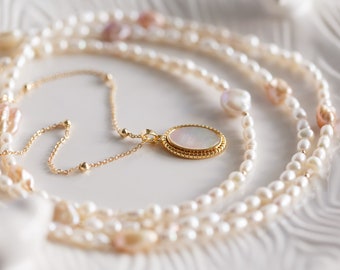 Galellea Multi-Strand Pearl Gemstone Necklace