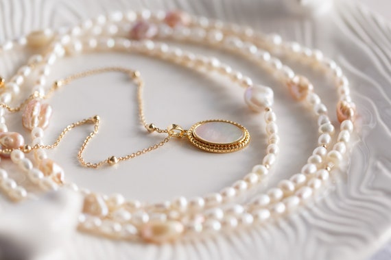 Galellea Multi-Strand Pearl Gemstone Necklace