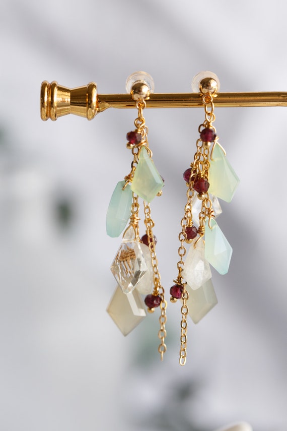 Savannah Chalcedony Multi Gemstone Cluster Drop Earrings