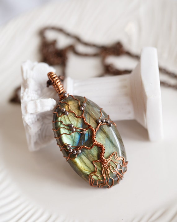 Saoirse Natural Labradorite Tree of Life Pendant Necklace