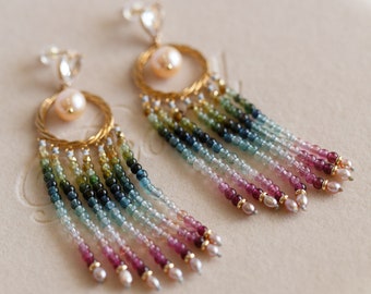 Vanessa Rainbow Tourmaline Waterfall Tassel Earrings