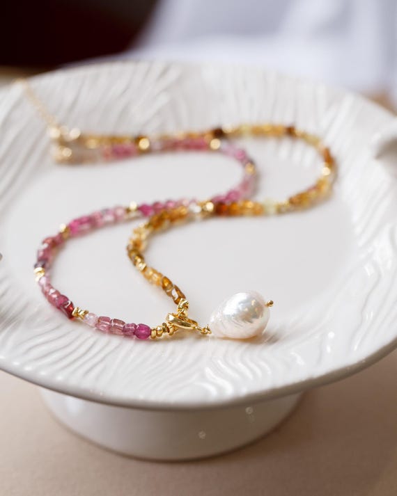 Aleyna Red and Brown Sugar Tourmaline Necklace