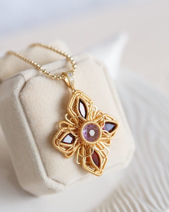 Arlet Amethyst and Garnet Pendant Necklace