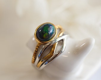 Elswyth Natural Black Ethiopia Fire Opal Silver Ring