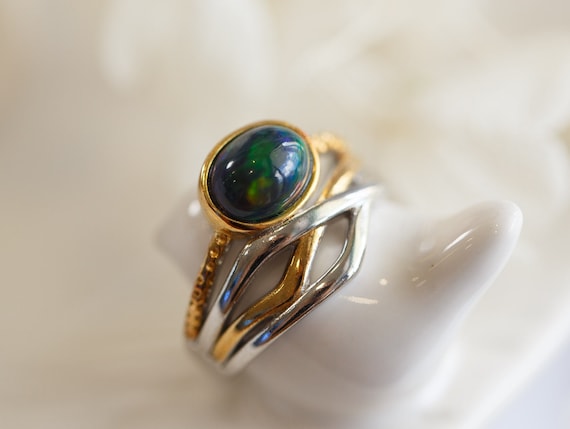 Elswyth Natural Black Ethiopia Fire Opal Silver Ring
