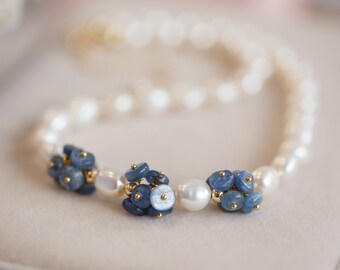 Blue Kyanite Cluster & Pearl Statement Necklace