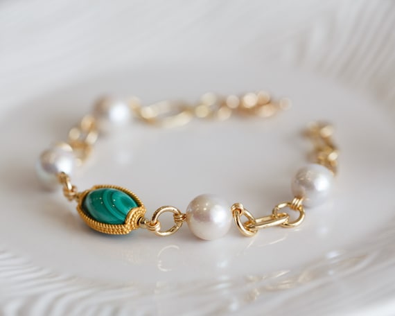 Bexley Pearl and Malachite Bracelet