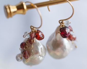 Arya Gemstone Cluster Pearl Drop Earrings