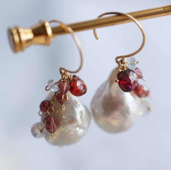 Arya Gemstone Cluster Pearl Drop Earrings