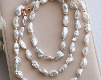 Adele Little Pebble Baroque Pearl Long Necklace