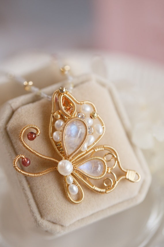Evelyn Rainbow Moonstone Butterfly Necklace