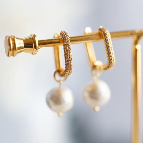 Kai White Baroque Pearl Square Hoop Earrings