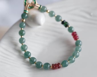 Jadeite & Tourmaline Beaded Bracelet Fei Cui Jade, Artisan Made