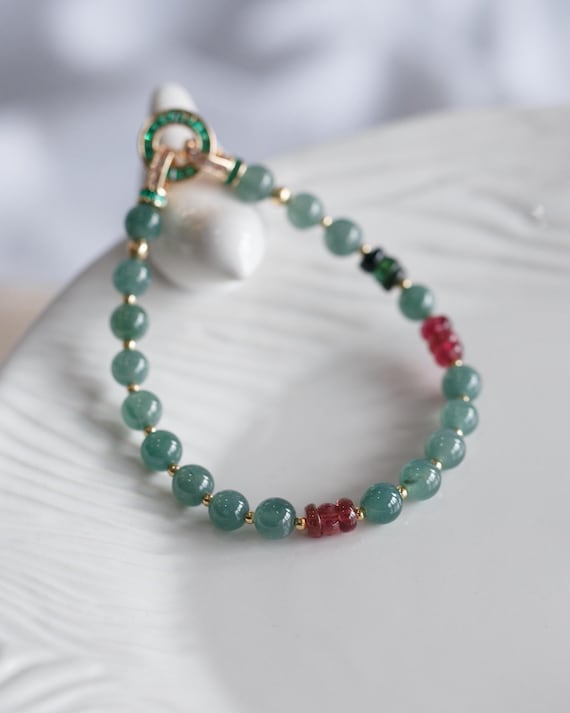 Catalina Jadeite Bracelet with Tourmaline Bracelet, FeiCui Bracelet